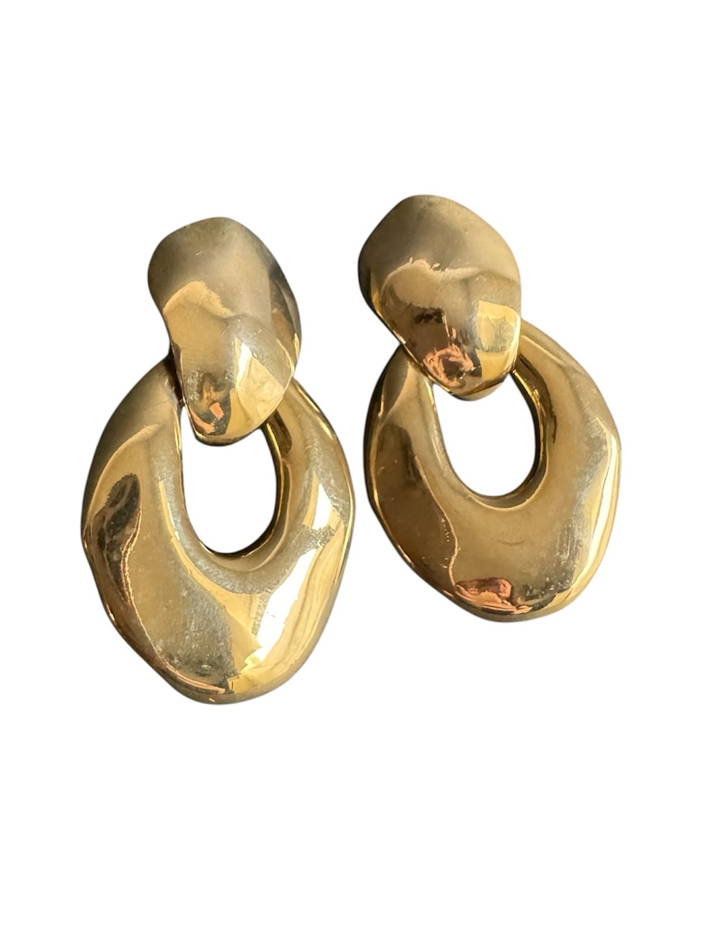 Vintage Chunky Gold Tone Door Knocker Earrings Clip On Polished Statement 80s